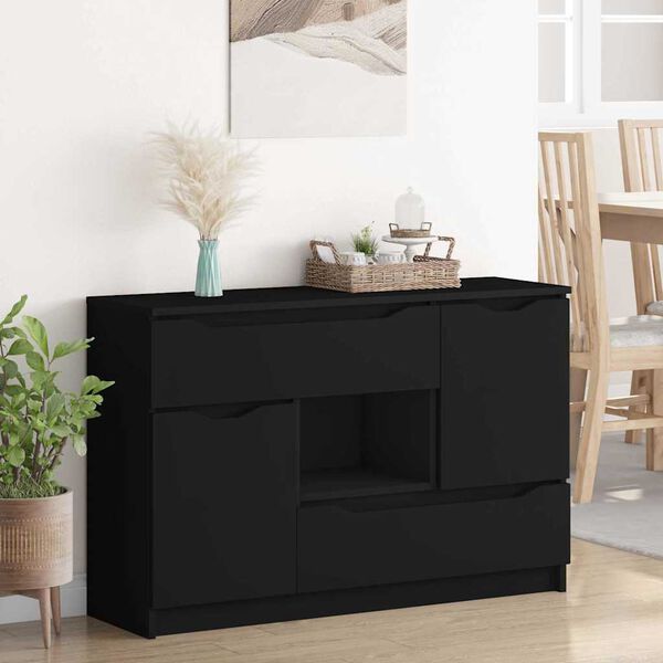 vidaXL Buffet avec tiroir Noir 100 x 30 x 65,6 Bois d'ing&eacute;nierie