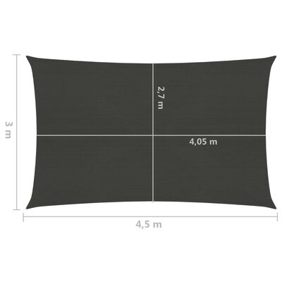 vidaXL Voile d'ombrage 160 g/m² Anthracite 3x4,5 m PEHD