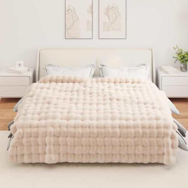 vidaXL Couverture en Fourrure de Lapin Synth&eacute;tique Beige 220 x 240 cm