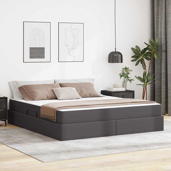 vidaXL Lit avec rangement et matelas avec matelas Gris 180 x 200 cm