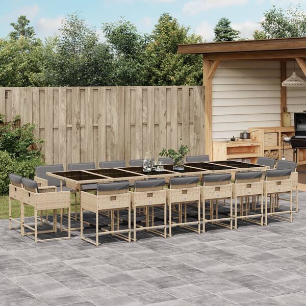 vidaXL Ensemble &agrave; manger de jardin et coussins 17 pcs m&eacute;lange beige