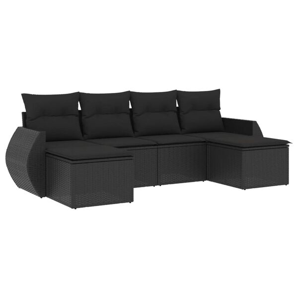 vidaXL Salon de jardin 6 pcs avec coussins noir r&eacute;sine tress&eacute;e