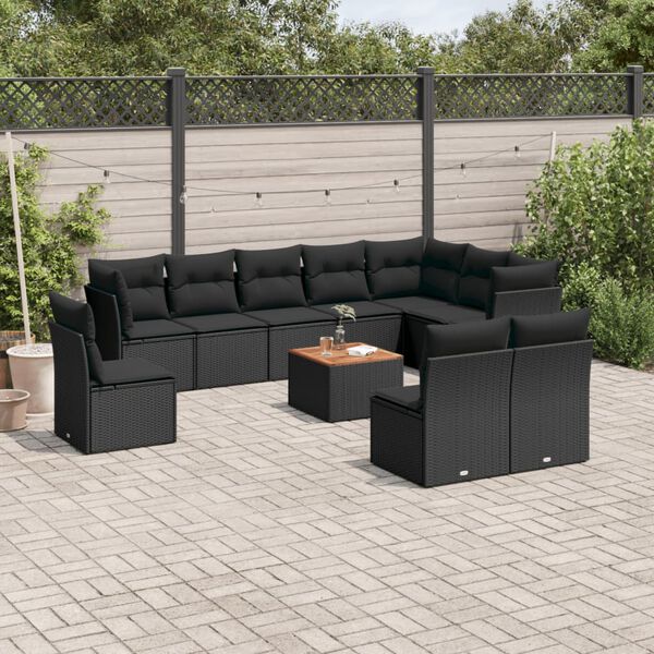 vidaXL Salon de jardin 11 pcs avec coussins noir r&eacute;sine tress&eacute;e