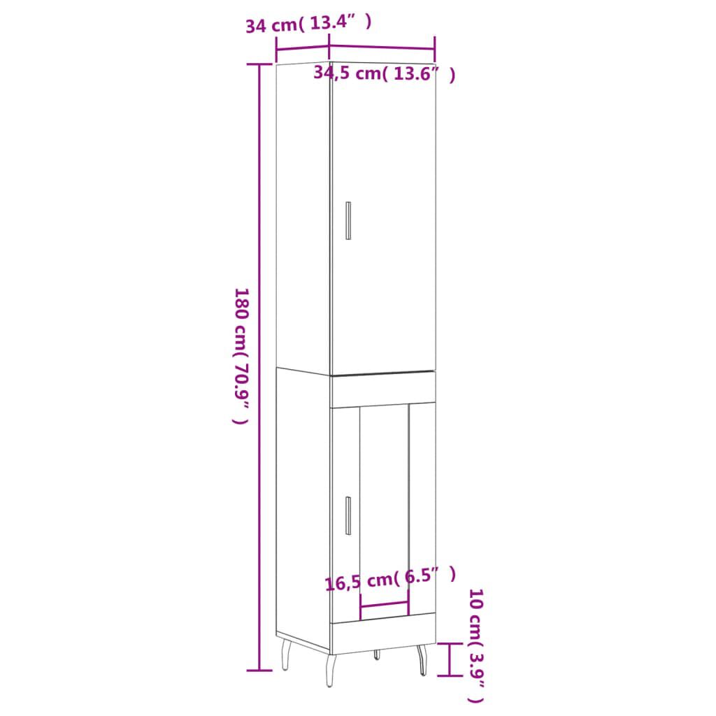 vidaXL Buffet haut Blanc brillant 34,5x34x180 cm Bois d'ingénierie