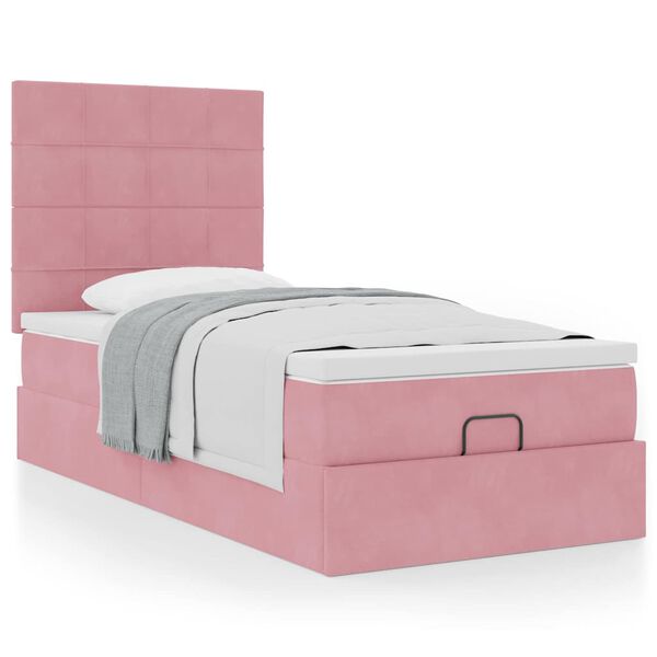 vidaXL Cadre de lit ottoman avec matelas rose 90x190 cm velours