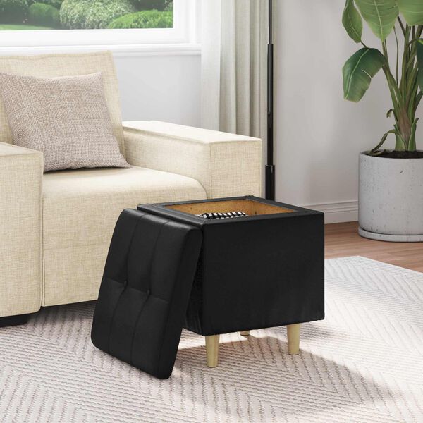 vidaXL Pouf de rangement avec coussin Noir 40 x 40 x 45 cm Simili cuir