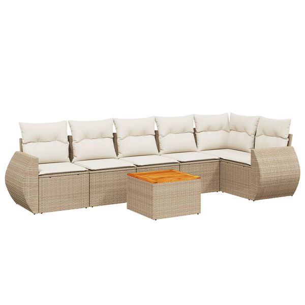 vidaXL Salon de jardin avec coussins 7 pcs beige r&eacute;sine tress&eacute;e