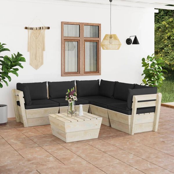 vidaXL Salon de jardin palette 6 pcs avec coussins bois d'&eacute;pic&eacute;a