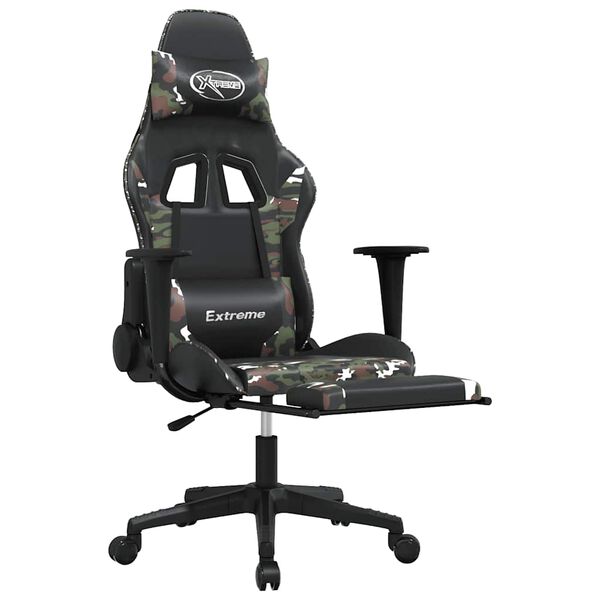 vidaXL Chaise de jeu de massage repose-pied Noir camouflage Similicuir