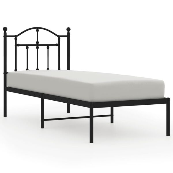 vidaXL Cadre de lit m&eacute;tal sans matelas avec t&ecirc;te de lit noir 75x190 cm
