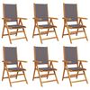 vidaXL Fauteuils pliants inclinables, 6 pi&egrave;ces, tissu anthracite et bois massif