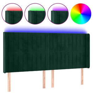 vidaXL T&ecirc;te de lit &agrave; LED Vert fonc&eacute; 183x16x118/128 cm Velours