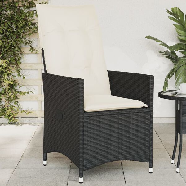 vidaXL Chaise inclinable de jardin avec coussins noir r&eacute;sine tress&eacute;e