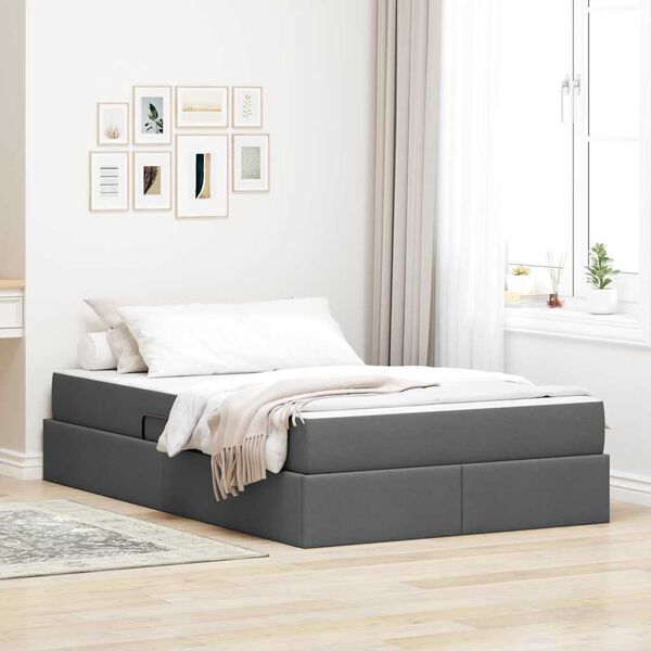 vidaXL Lit avec rangement et matelas Gris fonc&eacute; 120 x 200 cm Polyester
