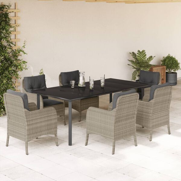 vidaXL Ensemble &agrave; manger de jardin et coussins 7 pcs gris clair rotin