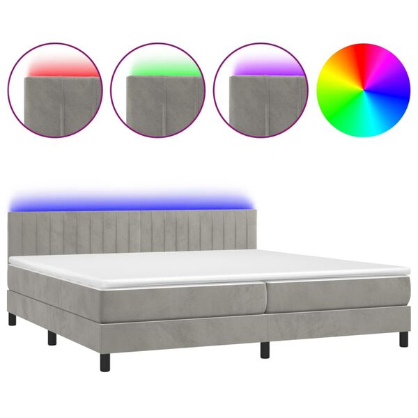 vidaXL Sommier &agrave; lattes de lit avec matelas LED Gris clair 200x200 cm