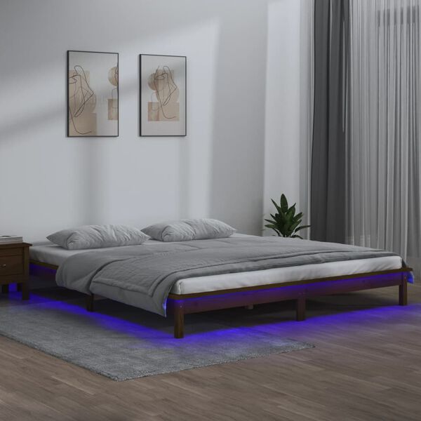 vidaXL Cadre de lit &agrave; LED sans matelas 140x190 cm bois massif