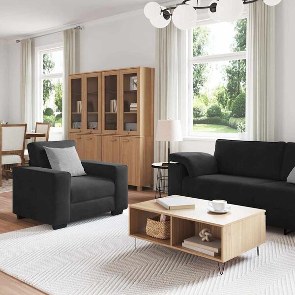 vidaXL Ensemble de canap&eacute;s 3 pcs avec coussins Noir Velours