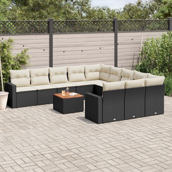 vidaXL Salon de jardin 12 pcs avec coussins noir r&eacute;sine tress&eacute;e