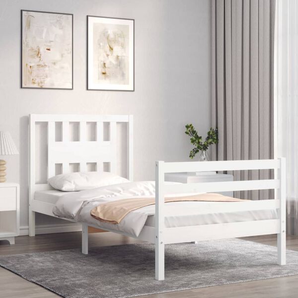 vidaXL Cadre de lit sans matelas blanc bois massif