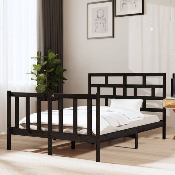 vidaXL Cadre de lit sans matelas noir bois de pin massif