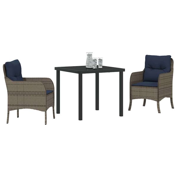 vidaXL Ensemble de salle &agrave; manger pour jardin 3 pcs Gris polyrotin