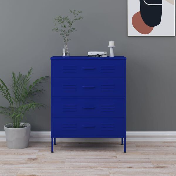 vidaXL Commode Bleu marine 80x35x101,5 cm Acier