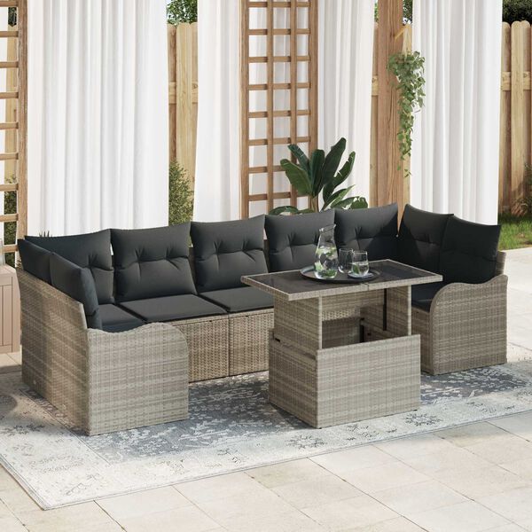 vidaXL Ensemble de canap&eacute; de jardin 8 pcs Gris clair Poly rotin