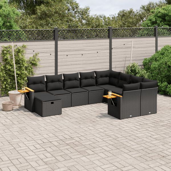 vidaXL Salon de jardin 10 pcs avec coussins noir r&eacute;sine tress&eacute;e