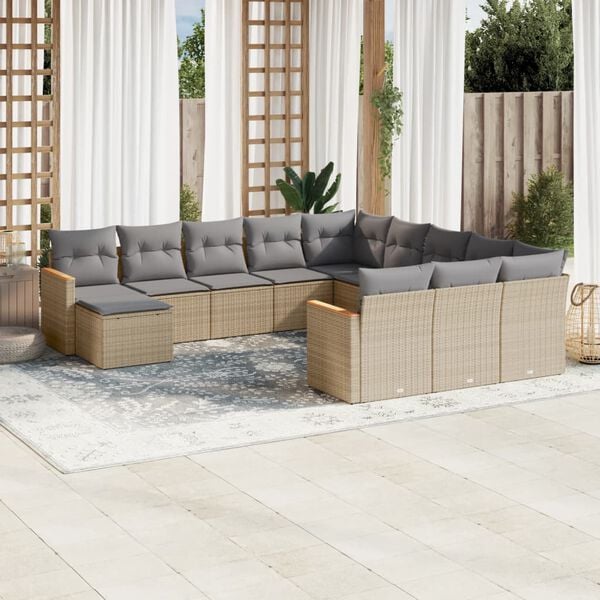 vidaXL Salon de jardin et coussins 12 pcs m&eacute;lange beige r&eacute;sine tress&eacute;e