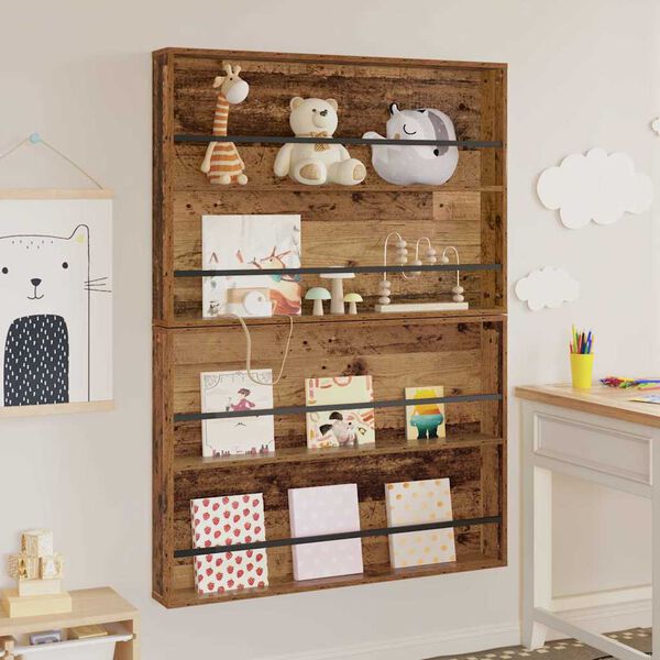 vidaXL &Eacute;tag&egrave;re &agrave; magazines 2 pcs Bois ancien 100 x 12 x 70 cm