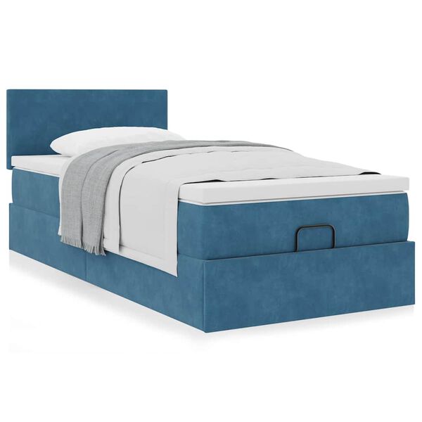 vidaXL Cadre de lit ottoman avec matelas bleu fonc&eacute; 90x190 cm velours
