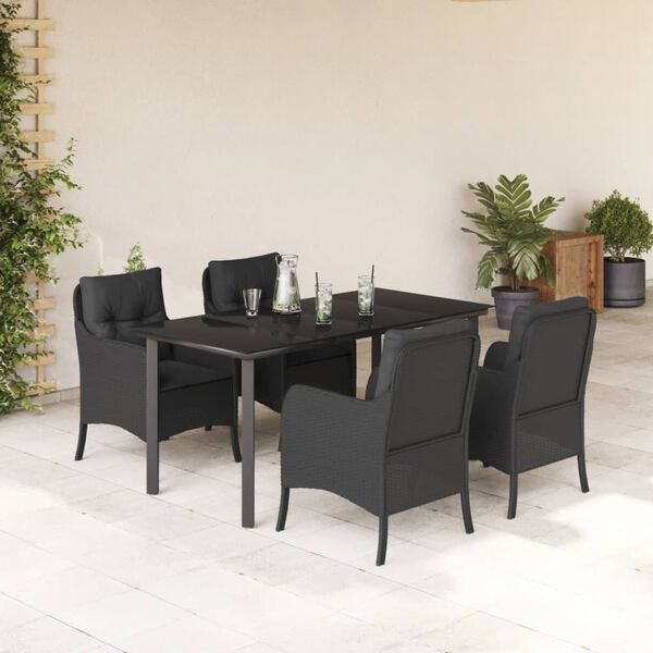 vidaXL Ensemble &agrave; manger de jardin coussins 5pcs Noir R&eacute;sine tress&eacute;e