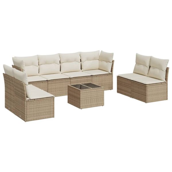 vidaXL Salon de jardin avec coussins 9 pcs beige r&eacute;sine tress&eacute;e