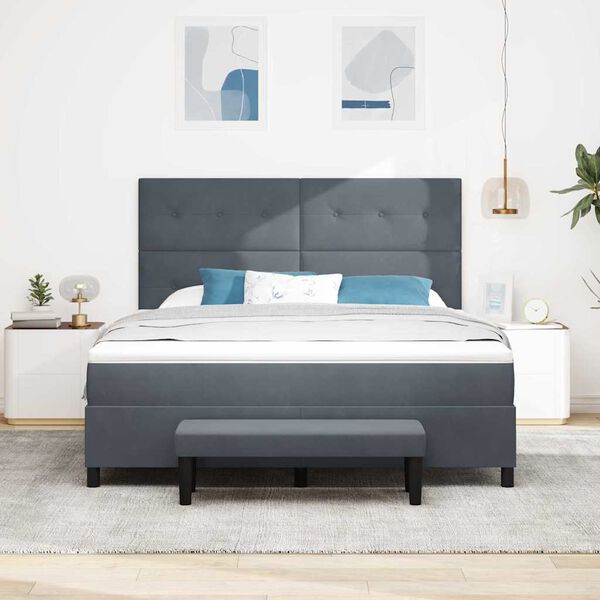 vidaXL Lit &agrave; ressorts avec matelas Gris fonc&eacute; 180 x 200 cm Velours