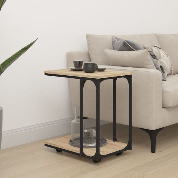 vidaXL Table d'appoint à roues Chêne sonoma 50x35x55,5 cm
