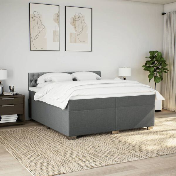 vidaXL Sommier &agrave; lattes de lit avec matelas Gris fonc&eacute; 200x200cm Tissu