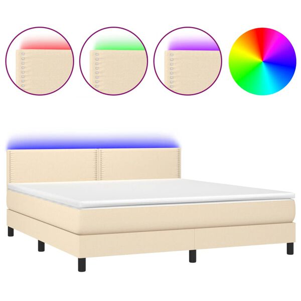vidaXL Sommier &agrave; lattes de lit avec matelas LED Cr&egrave;me 180x200 cm Tissu