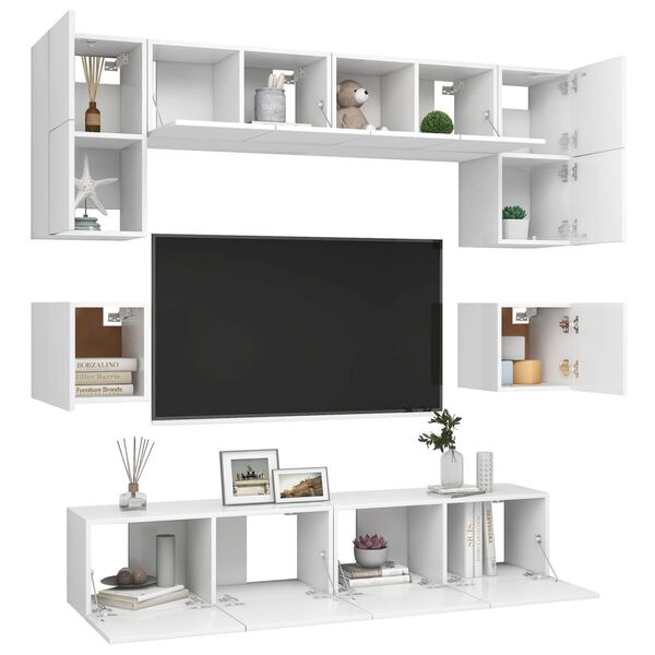 vidaXL Ensemble de meubles TV 8 pcs Blanc Bois d'ing&eacute;nierie