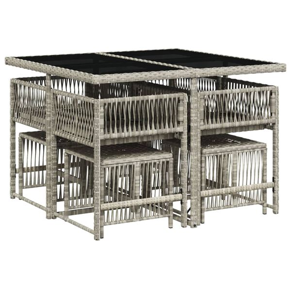 vidaXL Ensemble &agrave; manger de jardin et coussins 9 pcs gris clair rotin