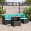 vidaXL Salon de jardin 6 pcs avec coussins noir r&eacute;sine tress&eacute;e acacia