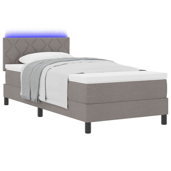 vidaXL Lit &agrave; ressorts avec matelas avec LED Taupe 90 x 200 cm tissu