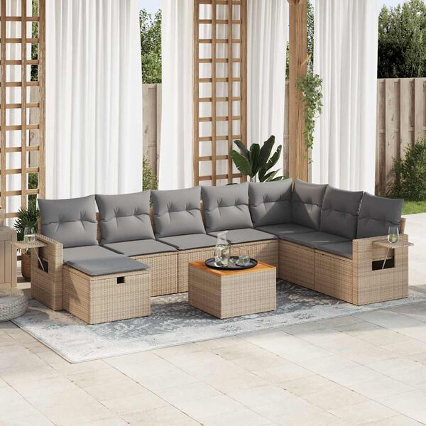vidaXL Salon de jardin avec coussins 9 pcs beige r&eacute;sine tress&eacute;e