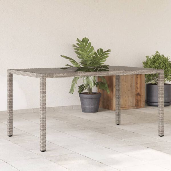 vidaXL Table de jardin dessus en verre Gris 150x90x75cm R&eacute;sine tress&eacute;e