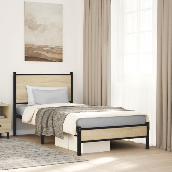 vidaXL Cadre de lit en métal sans matelas chêne sonoma 90x200 cm