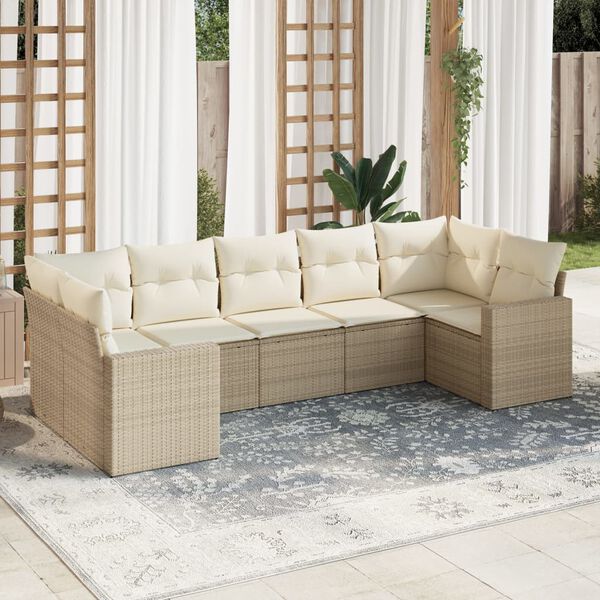 vidaXL Salon de jardin avec coussins 7 pcs beige r&eacute;sine tress&eacute;e