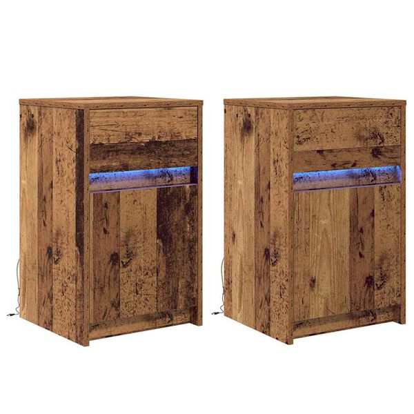 vidaXL Armoire de chevet LED 2 pcs Bois ancien 38 x 34 x 61 cm