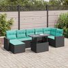 vidaXL Salon de jardin avec coussins 8 pcs noir r&eacute;sine tress&eacute;e acacia
