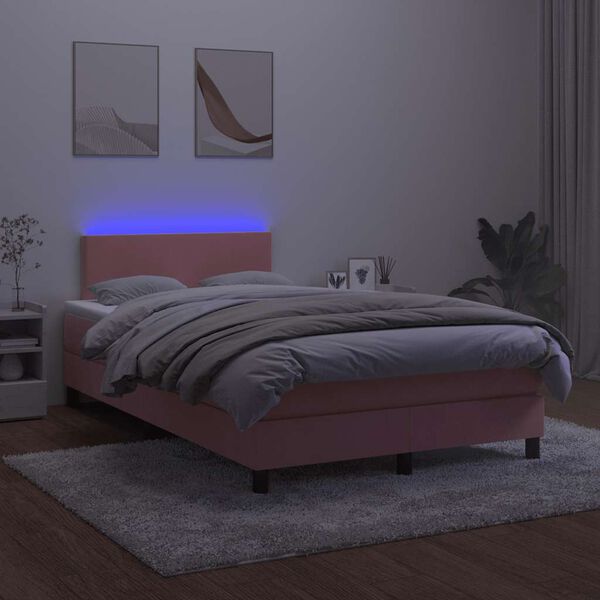 vidaXL Sommier &agrave; lattes de lit et matelas LED rose 120x190 cm velours
