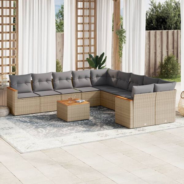 vidaXL Salon de jardin et coussins 11 pcs m&eacute;lange beige r&eacute;sine tress&eacute;e